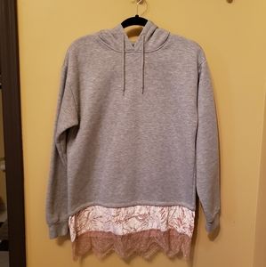 LAST CHANCE $10! EUC Topshop hoodie grey with lace detail layered  hem size S